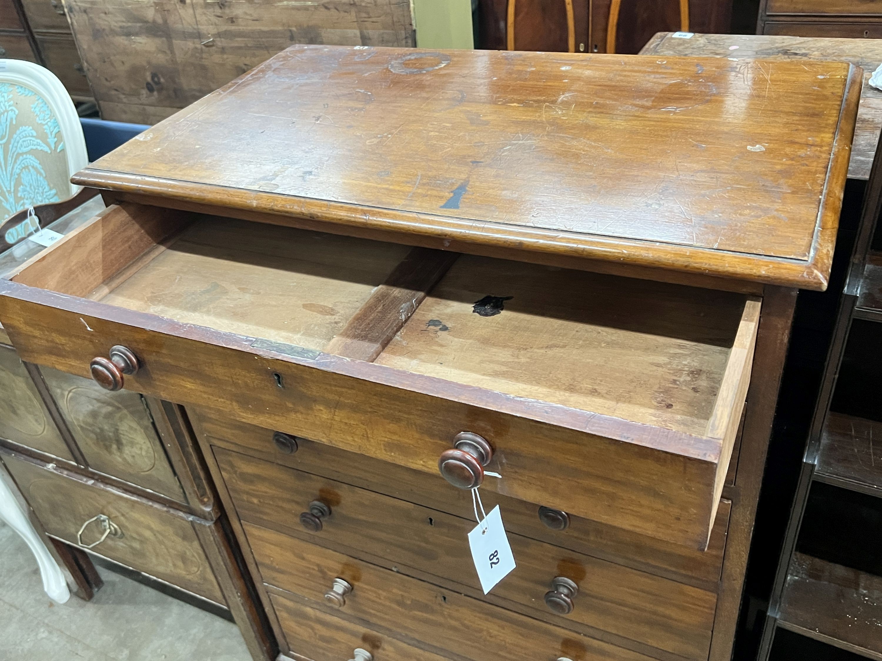 Heal & Son, London, a Victorian mahogany chest of six graduated long drawers, width 76cm, depth 43cm, height 104cm